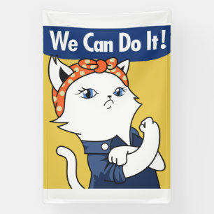 We Can Do It! White Cat Rosie the Riveter Spandoek