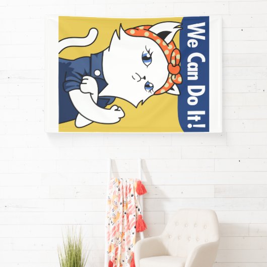 We Can Do It! White Cat Rosie the Riveter Spandoek (Insitu)