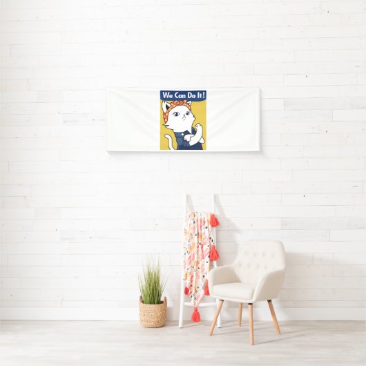 We Can Do It! White Cat Rosie the Riveter Spandoek (Insitu)