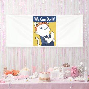 We Can Do It! White Cat Rosie the Riveter Spandoek