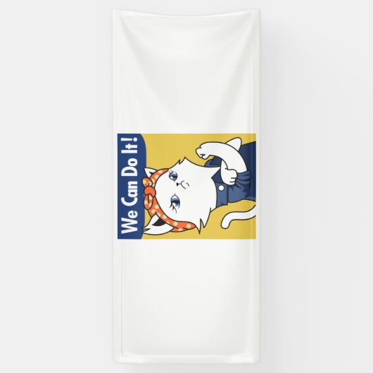 We Can Do It! White Cat Rosie the Riveter Spandoek (Verticaal)