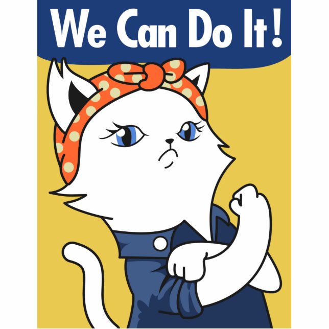 We Can Do It! White Cat Rosie the Riveter Staand Fotobeeldje (Voorkant)