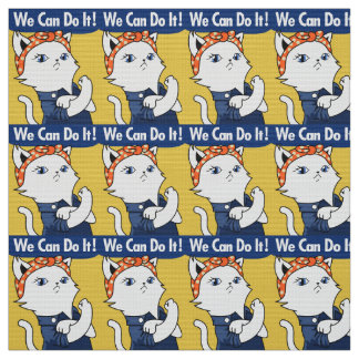 We Can Do It! White Cat Rosie the Riveter Stof