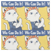 We Can Do It! White Cat Rosie the Riveter Stof (Close Up)