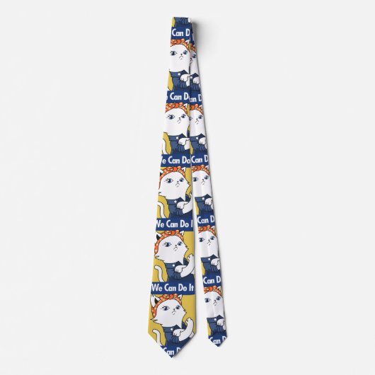 We Can Do It! White Cat Rosie the Riveter Stropdas (Voorkant)