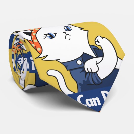 We Can Do It! White Cat Rosie the Riveter Stropdas (Opgerold)