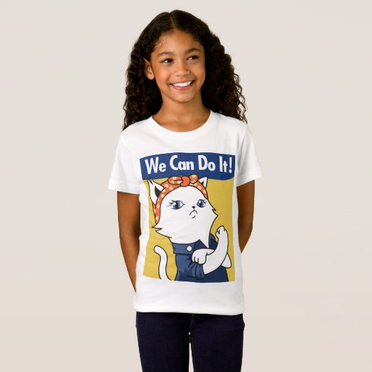 We Can Do It! White Cat Rosie the Riveter T-shirt (Voorkant volledig)