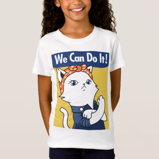 We Can Do It! White Cat Rosie the Riveter T-shirt (Voorkant)