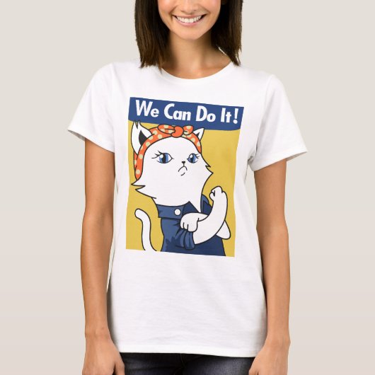 We Can Do It! White Cat Rosie the Riveter T-shirt (Voorkant)