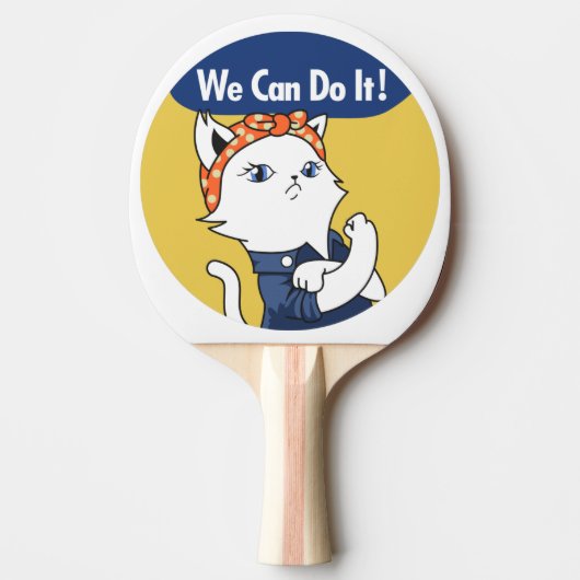 We Can Do It! White Cat Rosie the Riveter Tafeltennisbatje (Voorkant)