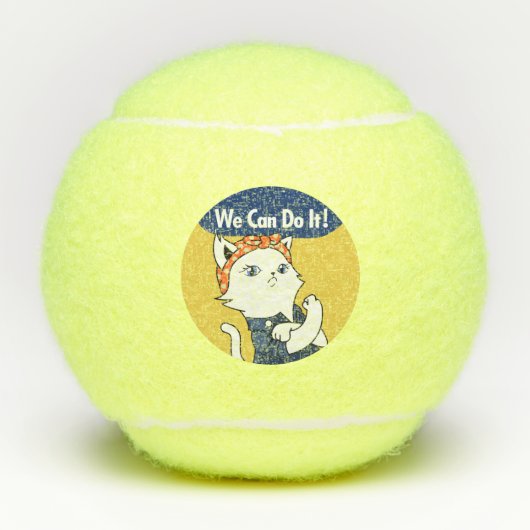 We Can Do It! White Cat Rosie the Riveter Tennisballen (Voorkant)