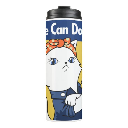 We Can Do It! White Cat Rosie the Riveter Thermosbeker (Voorkant)