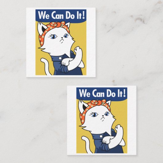 We Can Do It! White Cat Rosie the Riveter Vierkante Visitekaartje (Voorkant / Achterkant)