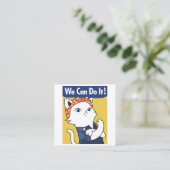 We Can Do It! White Cat Rosie the Riveter Vierkante Visitekaartje (Staand voorkant)