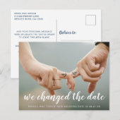 We Changed the Date Wit Schrift Foto Aankondigingskaart (Voorkant / Achterkant)