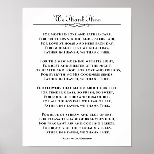 We danken het gedicht van Ralph Waldo Emerson Poster (Voorkant)