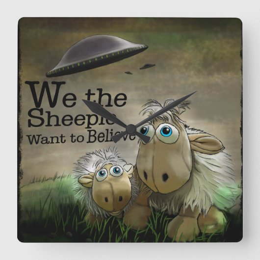 We de Sheeple Wall Clock Vierkante Klok (Voorkant)