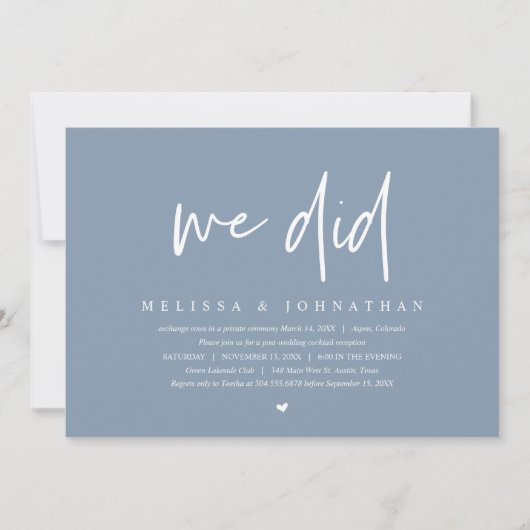 We deden, bruiloft elopement party, modern minimal kaart (Voorkant)