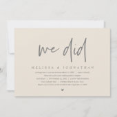 We deden, bruiloft elopement party, modern minimal kaart (Voorkant)