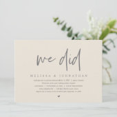 We deden, bruiloft elopement party, modern minimal kaart (Staand voorkant)