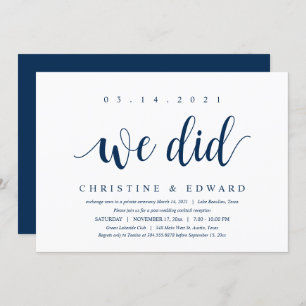 We deden dat, Modern Post Wedding Elopement Uitnod Kaart