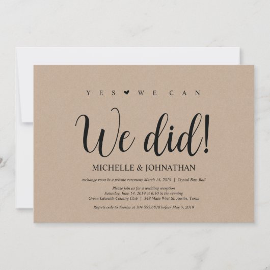 We deden dat, Wedding Elopement Reception Invites Kaart (Voorkant)