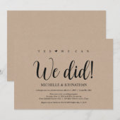 We deden dat, Wedding Elopement Reception Invites Kaart (Voorkant / Achterkant)