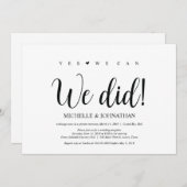 We deden dat, Wedding Elopement Reception Invites Kaart (Voorkant / Achterkant)