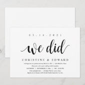 We deden het, Moderne Post Huwelijks Elopement Kaart (Voorkant / Achterkant)