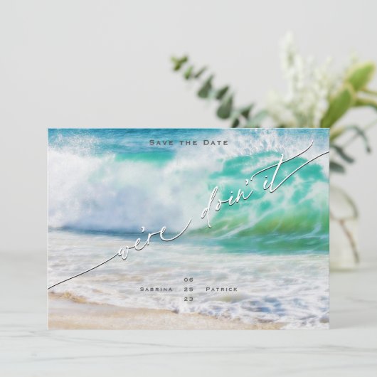 We deden het - Ocean Waves Save the Date Kaart (Staand voorkant)