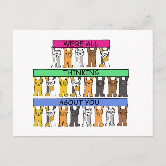 We Denken Allemaal Aan Jou Cartoon Katten Briefkaart (Voorkant)