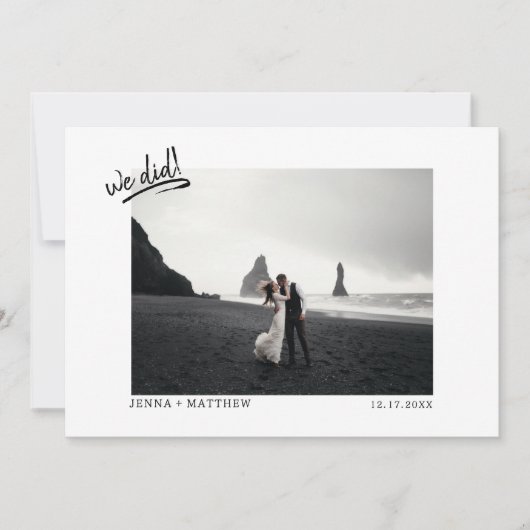 We Did Beach Just Married Elopement Foto Aankondiging (Voorkant)