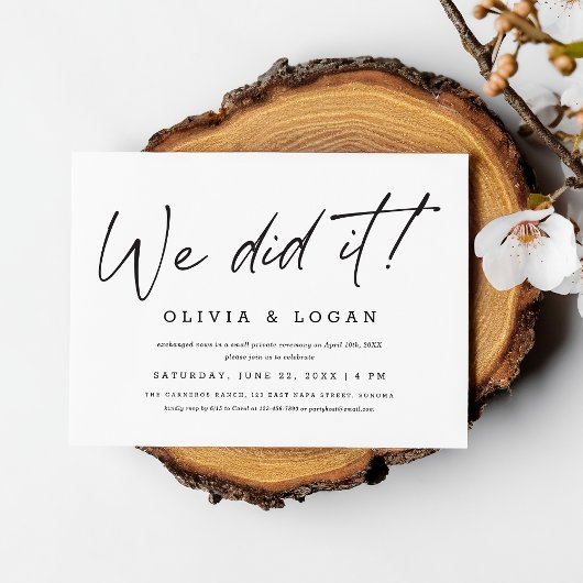 We Did It! Chic Modern Script Trouw Elopement Kaart