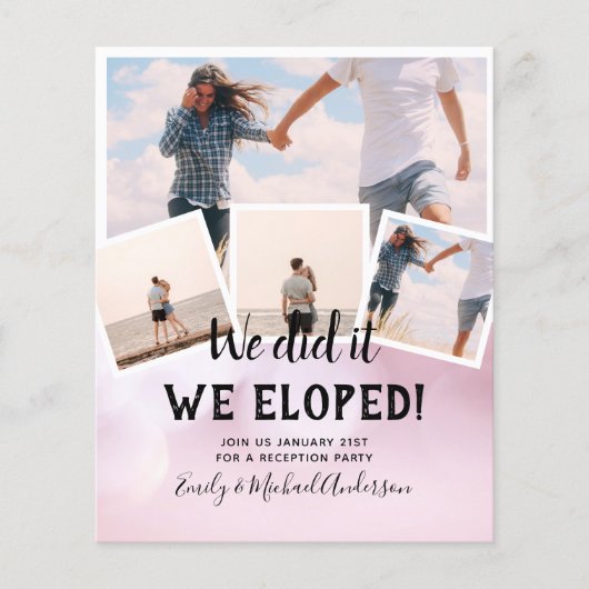 We Did It ELopement FOTO Huwelijksreceptie Budget Flyer (Voorkant)