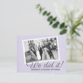 We Did It schrift aangepaste foto trouwdag bedankj Aankondigingskaart (Staand voorkant)
