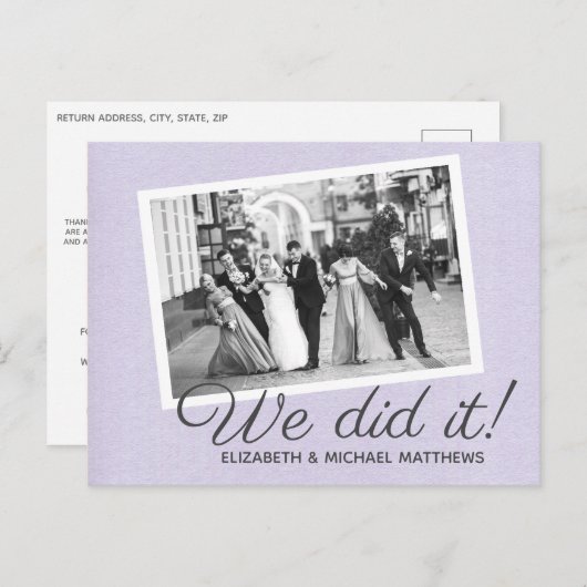 We Did It script aangepaste foto trouw dank je Aankondigingskaart (Voorkant / Achterkant)