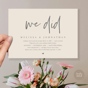 We Did, Trouw Elopement Feest, Modern Minimalistis Kaart
