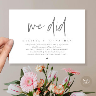 We Did, Trouw Elopement Feest, Modern Minimalistis Kaart