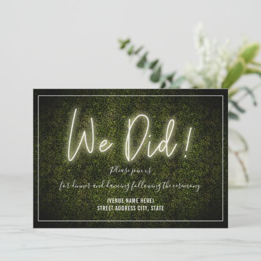We Did Witte Neon Buxus Bruiloftsreceptie  Kaart (Staand voorkant)