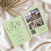 We Do 3 foto's QR Code Limoen Cream Green Wedding Kaart