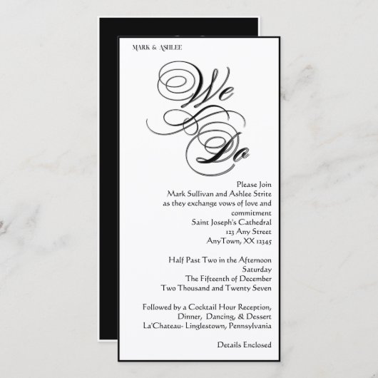 We Do 8x4 B&W Double Sided Wedding Invitation (Voorkant / Achterkant)