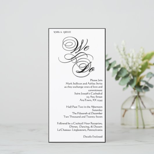We Do 8x4 B&W Double Sided Wedding Invitation (Staand voorkant)