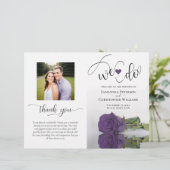 We Do Amethyst Paarse Roos & Foto Huwelijksprogram (Staand voorkant)