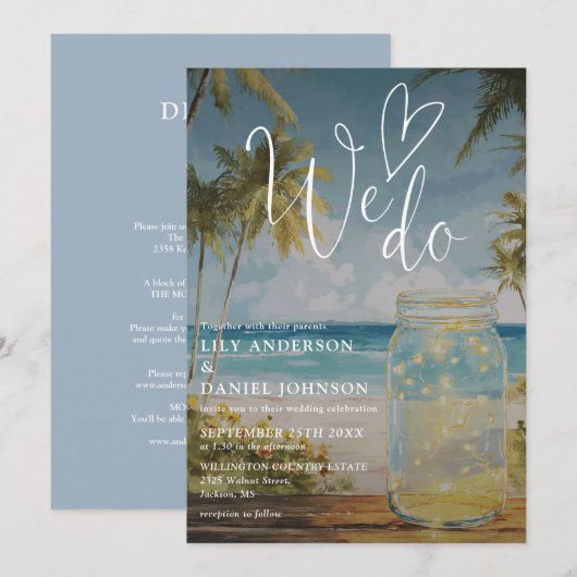 We Do Beach Palm Tree Mason Jar All In One Trouwka Kaart (Voorkant / Achterkant)