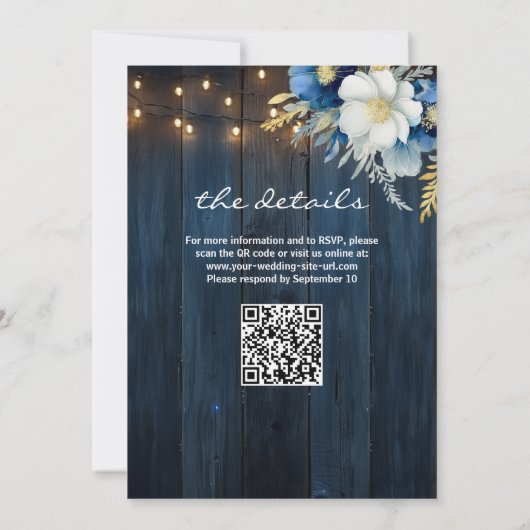 We Do! Blauwe Houten Witte Blauwe Bloem QR Code Tr Kaart (Achterkant)