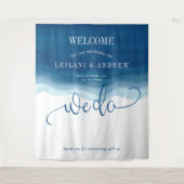 We Do Blauwe Ombre Watercolor Golf Wedding Wandkleed (Voorkant)