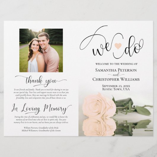 We Do! Bleke Perzikroos DIY Print Huwelijksprogram (Voorkant)