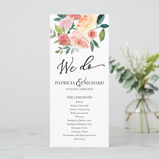 We Do Bloemenschildering Bruiloftsprogramma 4x9 Programmakaart (Staand voorkant)