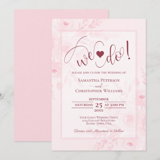 We Do! Blush Roze Boho Chic Bloemige Bruiloft Kaart (Voorkant / Achterkant)