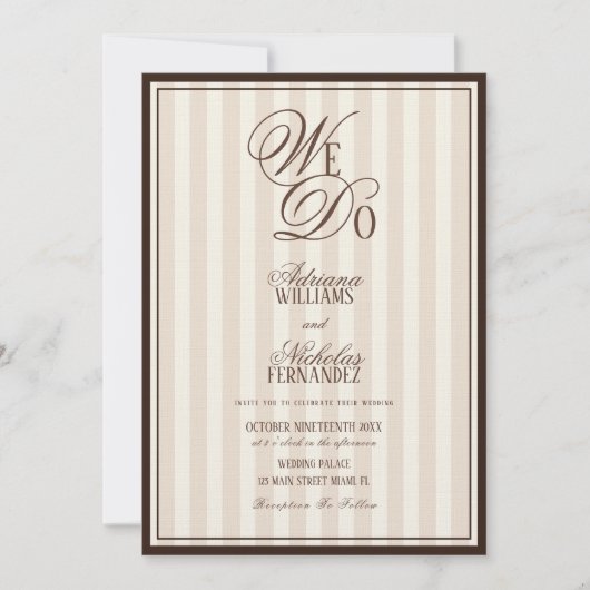 We Do Elegant Striped Espresso Wedding Kaart (Voorkant)